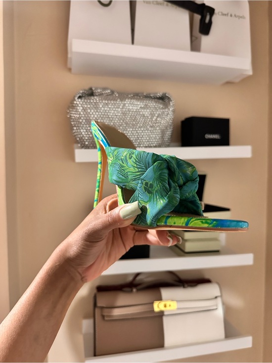 Fashion Nova Shoes - Fashion Nova Green Blue Tropical Knot High Heel Slide